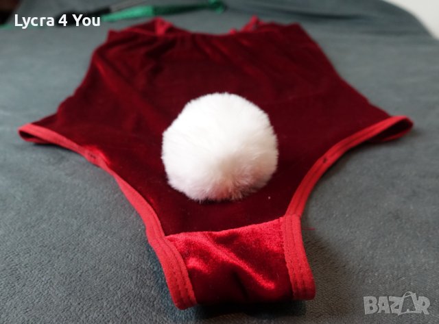 S секси червено кадифено боди с бяла пухкава заешка опашка, снимка 7 - Бельо - 42146519