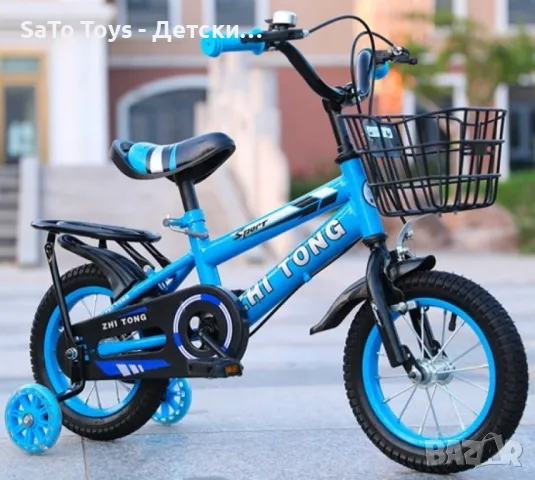 Детски велосипед с кош, помощни колела и два вида спирачки. червен , син, снимка 2 - Детски велосипеди, триколки и коли - 49870645
