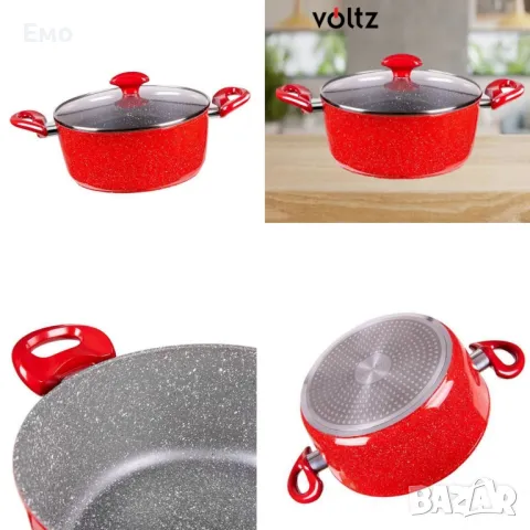 Тенджера Voltz , 2.2л./4л./6.5л.,  Мраморно покритие, Индукция, Червен