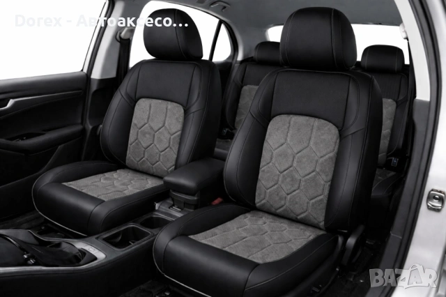 Луксозна тапицерия за седалки еко кожа и алкантара - черно-сива