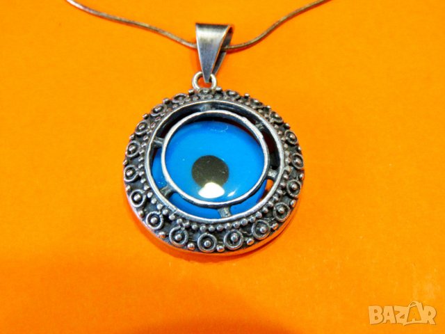 Старинно голямо  сребърно око на Назар - амулет против уроки - предпазва от зли очи окото на назар, снимка 2 - Колиета, медальони, синджири - 38603263