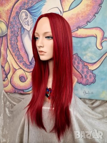 Красива Дълга Перука в Изящен Наситено Червен Цвят Микс с Естествено Изграден Скалп КОД 8875, снимка 5 - Аксесоари за коса - 40830785
