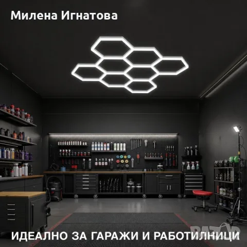 LED хексагонално осветление за гараж и работилница 280W, 6500K, 257.6×244.4 см, 35 LED панела, IP54, снимка 4 - Лед осветление - 55907534