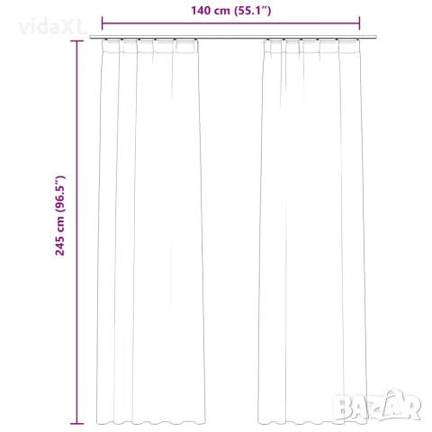 vidaXL Затъмняващи завеси с куки, 2 бр, кадифе, черни, 140x245 см, снимка 7 - Пердета и завеси - 56146017