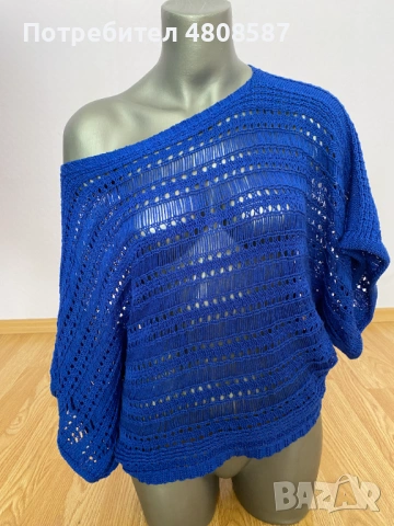 Дамска синя плетена блуза, снимка 5 - Блузи с дълъг ръкав и пуловери - 54358946
