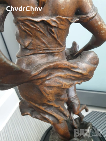 47см-4кг Moreau ЦАМ статуетка/стара френска скулптура/фигура на жена с ангел-херувим, снимка 13 - Статуетки - 54166401