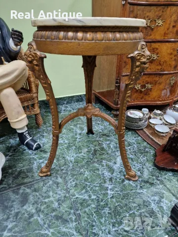 Уникална антикварна градинска масичка от чугун с мраморен плот , снимка 5 - Градински мебели, декорация  - 49463693