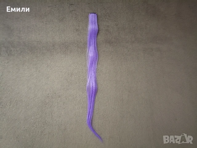 5 броя лилави кичури/екстеншъни/аксесоари за коса - синтетичен косъм, снимка 4 - Аксесоари за коса - 51105602