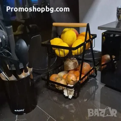 Двуетажна кошница за зеленчуци и плодове Ruhhy, метална, черна, снимка 3 - Аксесоари за кухня - 48772438