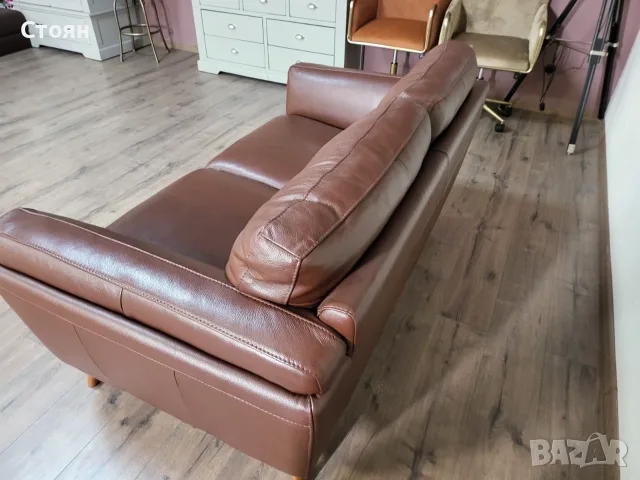 Кафяв кожен диван двойка, снимка 3 - Дивани и мека мебел - 56507495