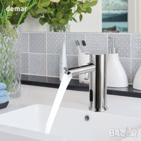 Безконтактен смесител за мивка за баня, Автоматичен смесител със сензор за движение, снимка 5 - Смесители - 50584408