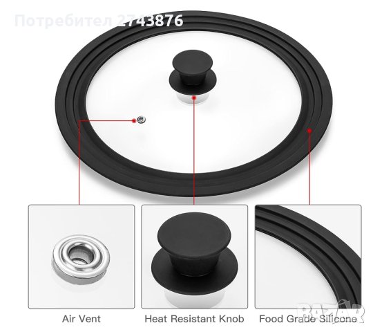 СТЪКЛЕН КАПАК СЪС СИЛИКОНОВ РЪБ ЗА СЪДОВЕ С ДИАМЕТЪР 18-20-22СМ., снимка 3 - Съдове за готвене - 42598738