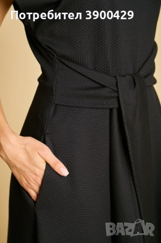 Скулптурна Памучна Миди Рокля - Sammy - Черна на Точки, снимка 3 - Рокли - 52184079