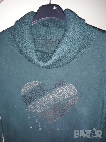 Дамска блуза поло тъмнозелено със сърце, снимка 3 - Блузи с дълъг ръкав и пуловери - 30212655