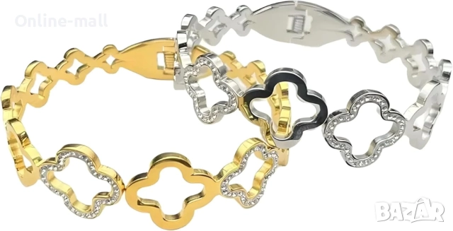 Елегантна гривна с детелини Van Cleef, двуцветен дизайн, снимка 5 - Гривни - 52424610