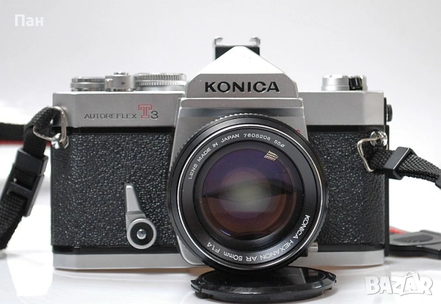 Фотоапарат Konica T3 + обектив Hexanon AR 50/1.4, снимка 4 - Фотоапарати - 54267188