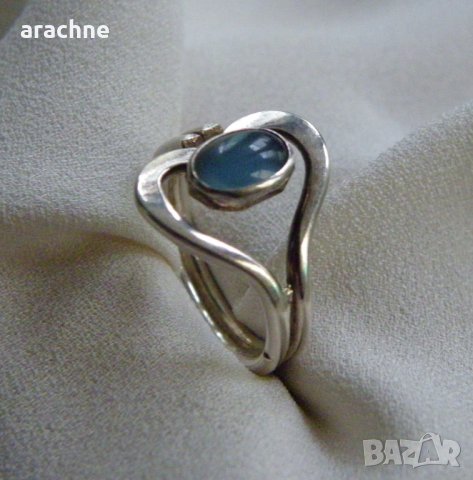Сребърен пръстен с аквамарин, снимка 2 - Пръстени - 30864432