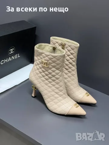 Chanel Луксозни Дамски Боти С Капитонирана Кожа На Висок Ток с Лого и Златни Акценти Код SK2318