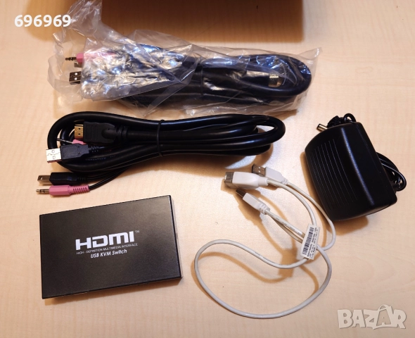 HDMI KVM Switch  суич за 2 компютъра към 2 монитора USB, снимка 2 - Кабели и адаптери - 52474945