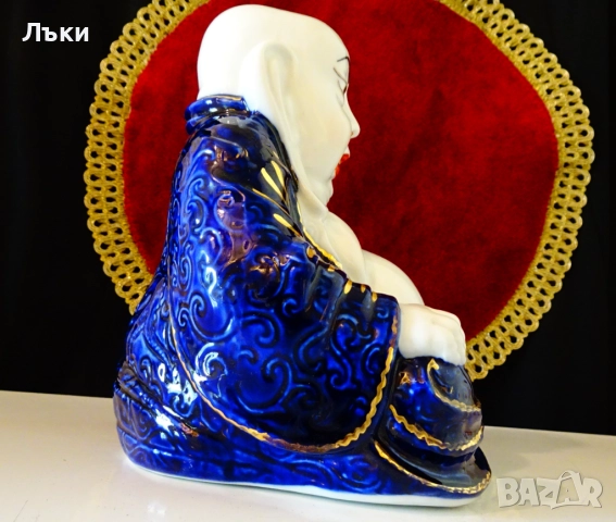 Буда китайски порцелан,кобалт,24 карата злато,печат. , снимка 4 - Статуетки - 51695391