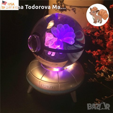 3D кристална топка LED pokemon,celebi,Snorlax,kyogre,Vulpix и др., снимка 4 - Настолни лампи - 35244236