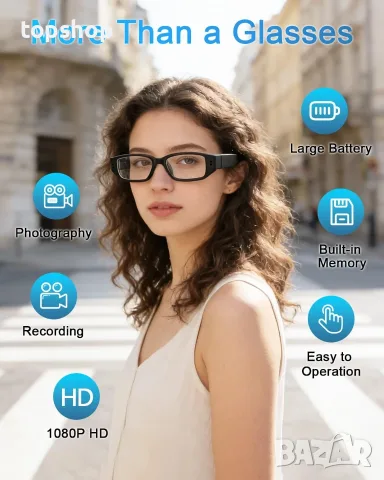 Чисто нова скрита камера в очила Kaelera 1080P Full HD – Спортна екшън камера с 16GB карта  , снимка 2 - Камери - 56231640