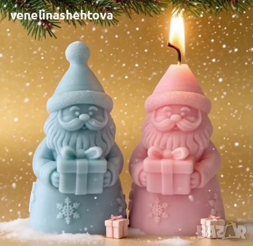 3D Дядо Коледа с шапка подаръче Силиконов молд форма за свещи гипс сапун смола , снимка 2 - Форми - 51957250