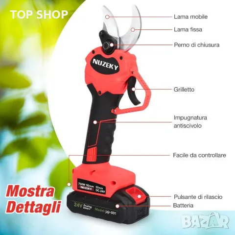 Електрическа ножица с две батерии NUZEKY  24V , снимка 4 - Градински инструменти - 48621054