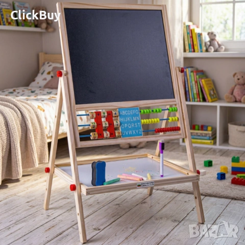 Мултифункционална образователна детска дъска с дървена рамка – за писане, рисуване и обучение, снимка 2 - Рисуване и оцветяване - 54153531