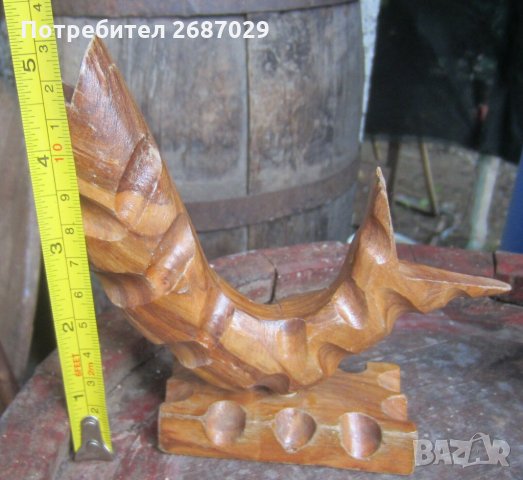 Дървена риба моливник фигура статуетка дърворезба, снимка 2 - Други - 31781074