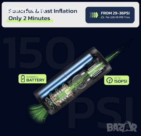 Преносим въздушен компресор Woowind AP2-P, мини въздушен компресор за гуми, снимка 4 - Аксесоари и консумативи - 50841272