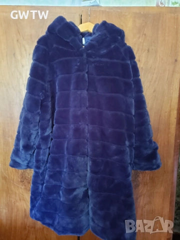 Isolde еко косъм чинчила тъмно синьо дълго яке, снимка 4 - Якета - 51795133