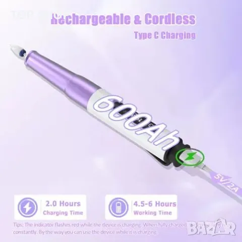 Нова Електрическа пила за нокти 25 000RPM, безжична, маникюр/педикюр, снимка 8 - Продукти за маникюр - 49654706