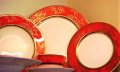 Червен комплект чинии от костен порцелан за съдомиялна машина, снимка 5