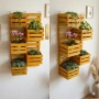 Дървен цветарник декоративно пано за стена с 5 отделения щайги касетки етажерка за цветя, снимка 2