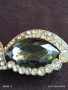 Ретро брошка тип папионка с сребристи кристали и зелени полу скъпоценни камъни 38846, снимка 5