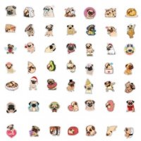 50 бр мопс кучета куче самозалепващи лепенки стикери за украса декор картонена торта, снимка 3 - Други - 35131433