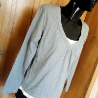 Сива изчистена памучна блуза с вграден бял потник Л, снимка 2 - Блузи с дълъг ръкав и пуловери - 35053049