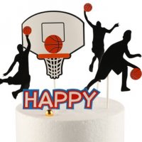 Баскетбол Баскетболисти с кош Happy сет картонени топери украса декор за торта рожден ден, снимка 2 - Други - 31486024