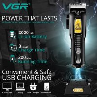 Нов Тример за Мъже VGR - Дълготрайна Батерия, Метални Керамични Остриета, снимка 6 - Машинки за подстригване - 42851392