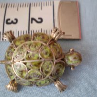  Антикварна брошка костенурка сребърна проба 800 И филигран , снимка 2 - Антикварни и старинни предмети - 36876012