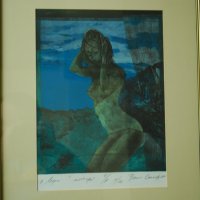 Стара картина, графика, Море, В. Стаменов, 2000 г., снимка 2 - Картини - 31522232