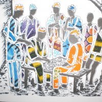 Художествена картичка върху текстилна основа-Мъже в Африка, снимка 4 - Други ценни предмети - 39725841