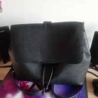 ZARA Черна кожена дамска чанта раница , снимка 1 - Чанти - 32068700
