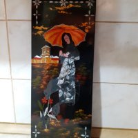 Уникална японска лакова картина с интарзия от седеф, снимка 2 - Антикварни и старинни предмети - 44164955