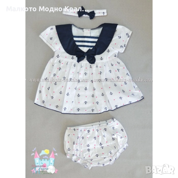Комплект Моряче - рокличка, шорти и лента за коса, снимка 1