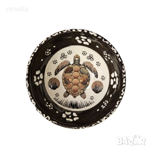 Купичка за ядки, Костенурки, Керамична, Ръчно рисувана, Черно, 8см/диаметър, снимка 1