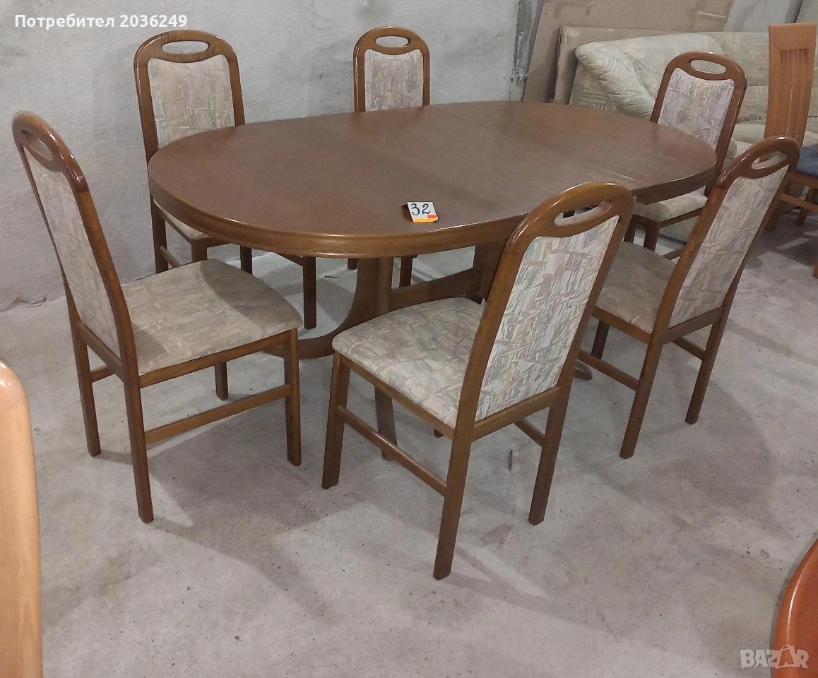 Комплект масивна разтегателна маса с 6 стола, снимка 1