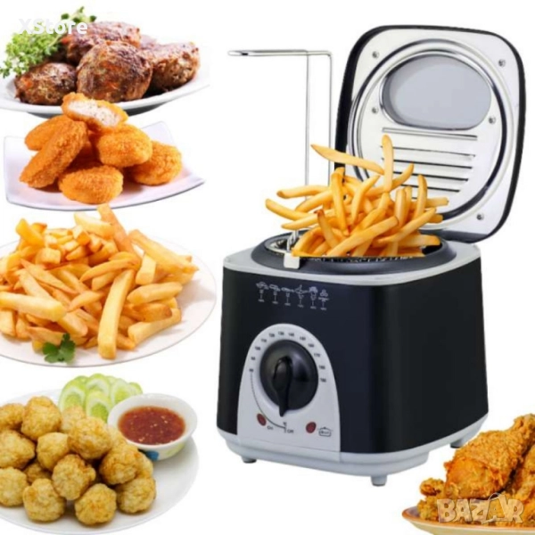 Фритюрник и уред за приготвяне на фондю, 950W 80°-190°С, 1л., 6 бр. вилици, Черен, снимка 1