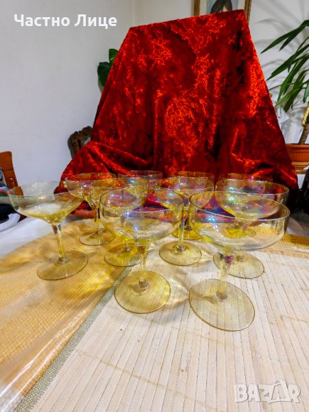 Комплект Разкошни Старинни Стъклени Чаши Калиево Стъкло, снимка 1